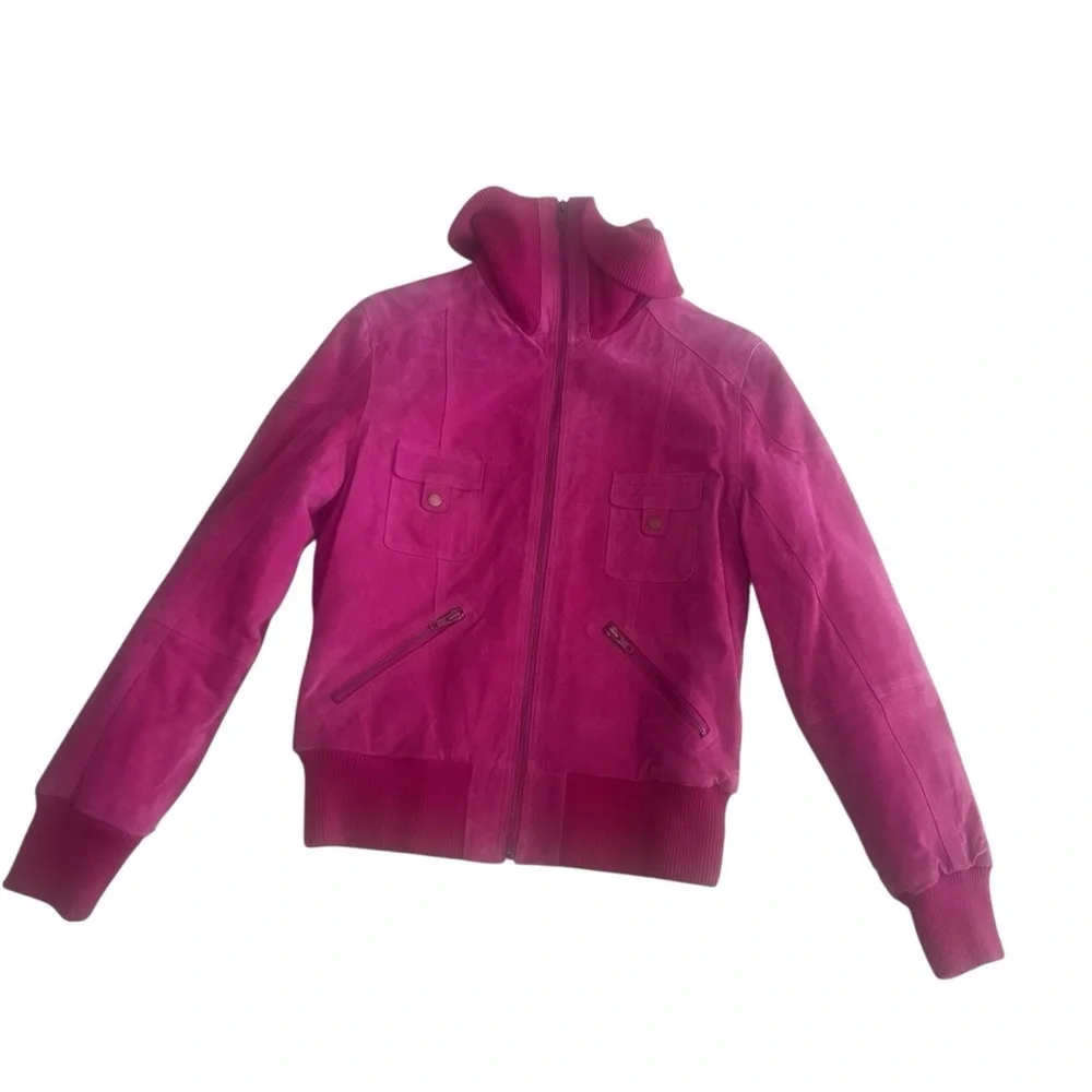NWT NOS Cuero Pink Fuchsia Suede Bomber Jacket Vintage 2000 Medium - Picture 9 of 15